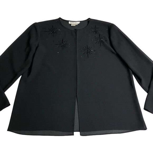 Adrianna Papell Evening Essentials Cardigan Womens Large Black Sheer Beaded Top - Picture 2 of 16